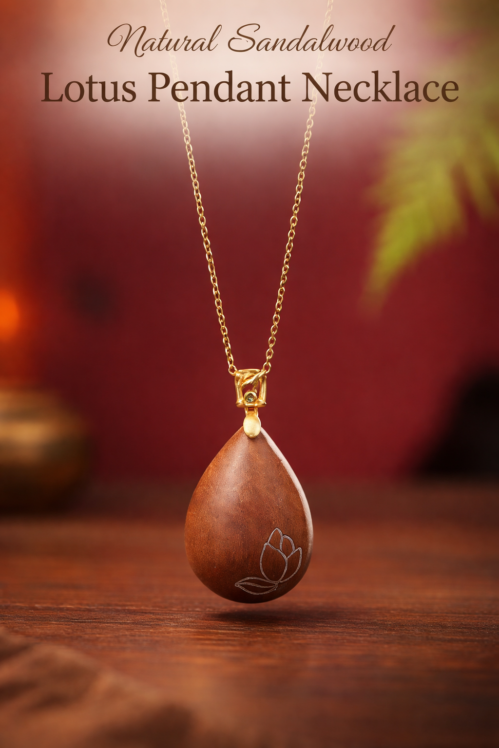 Natural Sandalwood Lotus Pendant Necklace