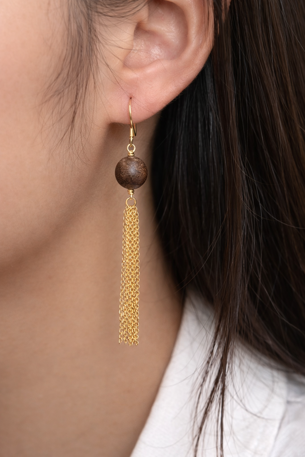 Natural Agarwood Tassel Drop Earrings