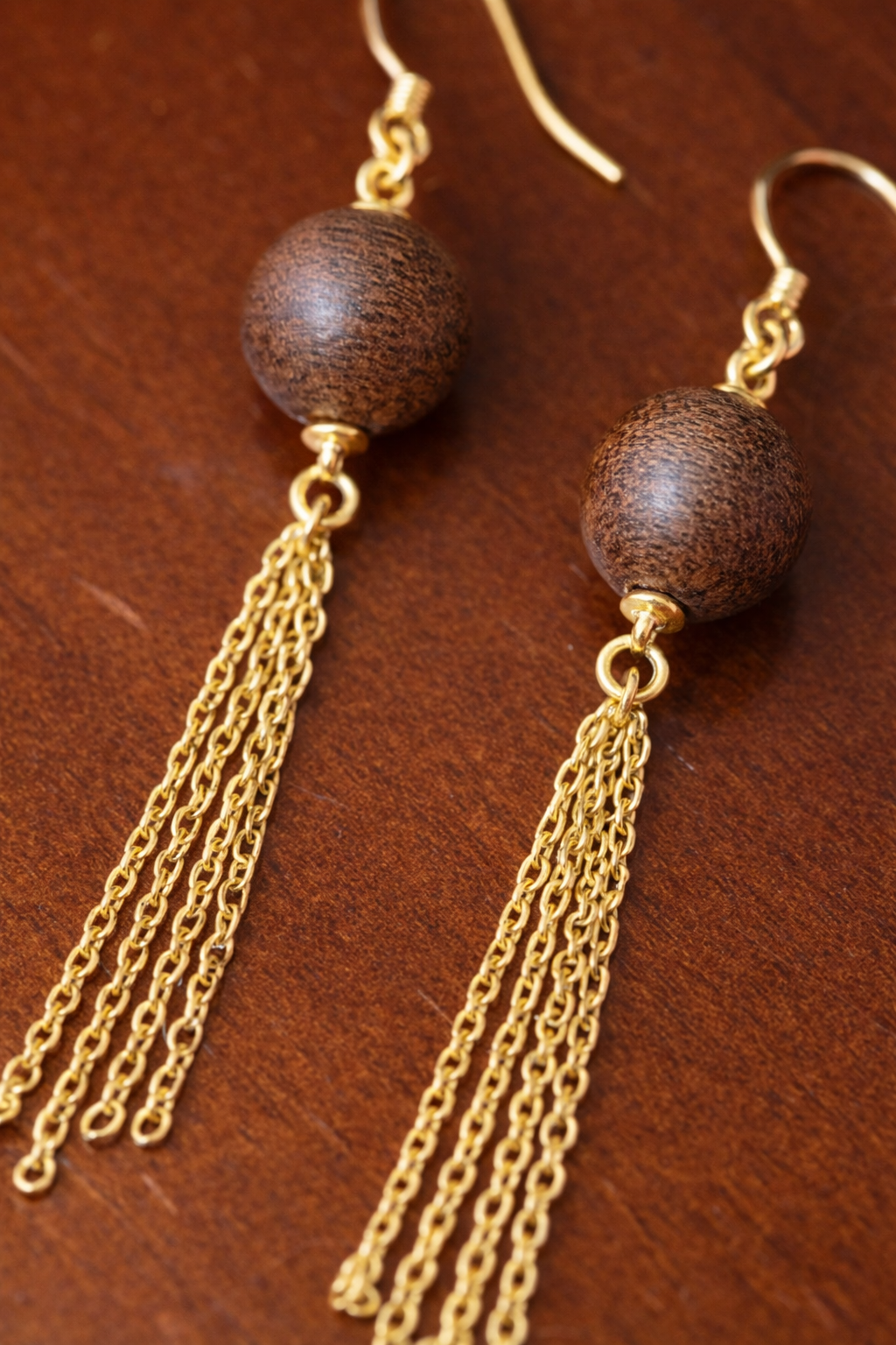 Natural Agarwood Tassel Drop Earrings