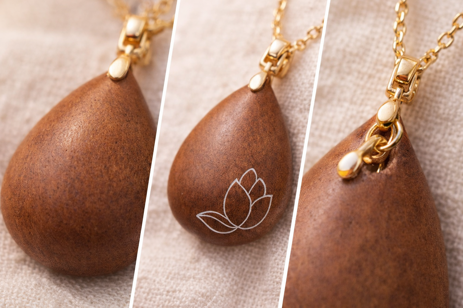 Natural Sandalwood Lotus Pendant Necklace