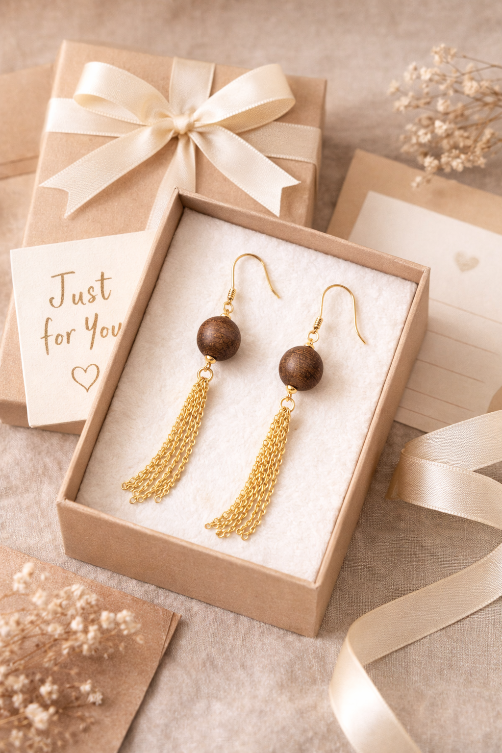 Natural Agarwood Tassel Drop Earrings
