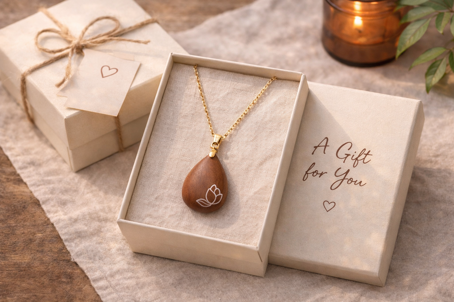 Natural Sandalwood Lotus Pendant Necklace